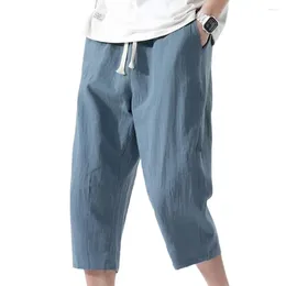 Męskie spodnie letnie bryczesy swobodne bawełniane i lniane luźne koreańskie trend w stylu dziewięciopunktowe proste spodnie 4xl