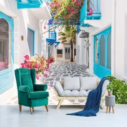 خلفيات مخصصة ثلاثية الأبعاد جدران جدران اليونان Santorini حب البحر غرفة المعيش