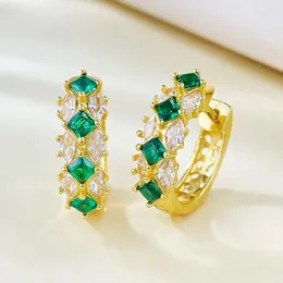 Stud Earrings 925 Silver Women's Fashion Colorful Treasure Grandmother Green Diamond Daily Retro Wholesale