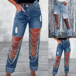 Jeans femminile gamba larga per donne allungarsi alti alti elastici pantaloni da carico jeans panello femminile a campana da donna