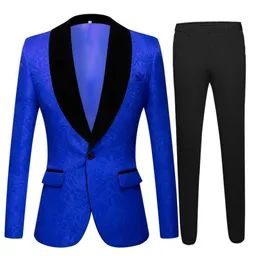 Kraliyet Mavi Dobby Düğün Smokin İnce Fit Damat Takımları Özel Yapımlı Sağdıç Balo Partisi Akşam Yemeği Kıyafetler Blazers Jacket6386082