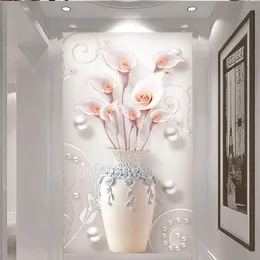 Benutzerdefinierte Wandbild 3D Tapete geprägtes einfaches Zuhause und reichhaltige Vase in der Veranda Hintergrund Wanddekoration Wandtapete287r