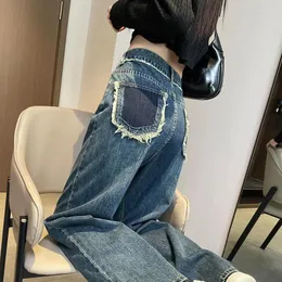 Jeans femminile a gamba femminile celebrità online rawedge highwaist pantaloni dritti sciolti piccoli colori abbinamento tascabile tasca sente