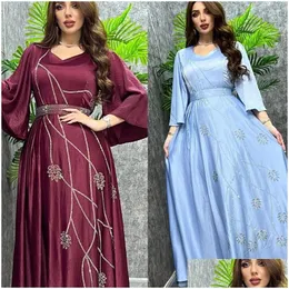 Etniska kläder diamanter Abaya Dubai Turkiet Kaftan Women Muslim Long Maxi Dress Eid Ramadan Djellaba Arabic Robe Islamic Jalabiya Drop Otx3o