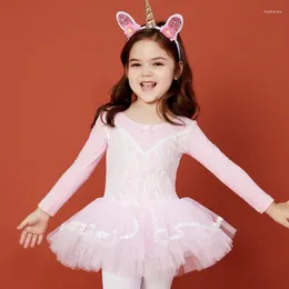 Scene slitage barn balett tutu leotards flickor gymnastik leotard dance bodysuits bomull långärmad bodysuit för dans