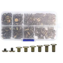 90 Sets Chicago Screws Assorted Kit, 6 Sizes Of Round Flat Head Leather Rivets Metal Screw Studs For DIY Leather Craft