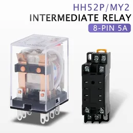 5pcs HH52P My2NJ Катушка Общая электромагнитная реле DPDT Микро -контакторный переключатель с помощью базового светодиода сокета 8PIN 5A RELE12V24V220V