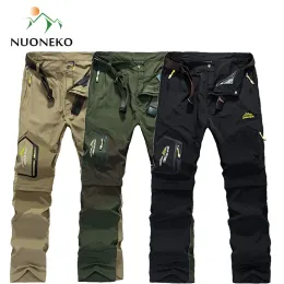 바지 nuoneko Quick Quick Dry Dry Revable Hiking Pants 야외 6xl mens 여름 통기 반바지 남성 산 캠핑 트레킹 바지 pn09