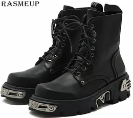 Rasmeup 6cm Punk Style Platform Women Ankle Boots Women039s Motorcykel Boot Fashion Ladies Chunky Shoes Metal Decor Black 201108918389332