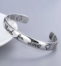 Kobiety Letter Blind for Love Bangle With Stamp Flower Ptak Wzór Bransoletka Bransoletka Modna Biżuter