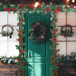 200cm de Natal Artificial Holly Berry Flores Verde Folhas Garland Treça de Xmas pendurada Rattan Home Decoração de Tabela de Ano Novo