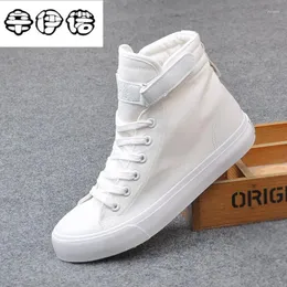 Scarpe casual moda sneakers high top tela da donna bianca cesto femminile allacciato su solidi addestratori chaussure femme