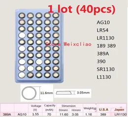 40st 1 Lot AG10 LR54 LR1130 189 389 389A 390 SR1130 L1130 155V Alkaline Button Cell Battery Coin Batterier Tray Package 6795639