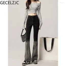 Женские джинсы Gecelzjc Women Japanes в стиле Pantalon Femme Slim Fit Office Lady Zippers Spring High Plare Plants Женщины G1005