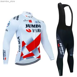 مجموعة ركوب الدراجات في 2024 Jumbo Visma Team Cycling Jersey Set Long Seve Spain Tour Red Cycling Vintage Clothing Race Race Suit Mtb L48