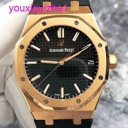 Lastest AP Wrist Watch Royal Oak Series 15500 ou mostrador preto com alça de borracha relógio 18k Máquinas automáticas de ouro rosa