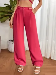 Pantaloni da donna oumengka solido in alto in alto gamba larga larga donna primaverile autunno femmina y2k signore lunghe pantaloni bianchi lunghi