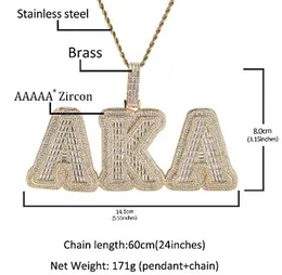 Iced Out Pendant Baguette Custom Name Pendant Necklace For Men Women Prong Seting CZ Zircon Letters Halsband Hip Hop Jewelry Rostfritt stål 24 tum repkedja