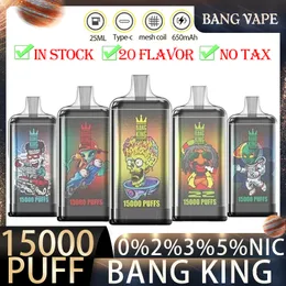 Original Bang King 15000 Puffs Disposable E Cigarettes Vape 20 Flavors 0%2%3%5% 25ml Prefilled Pod 1.0ohm Mesh Coil 650mah Rechargeable Battery Puff 15k Bang Vape