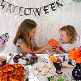 Bordduk Party Disponible White PE Plastic Bordduk 54x108 tum Spider Web Pumpkin Rectangle Dessert Table Decor