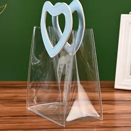 1 Stücke Neues Herz tragbares transparentes PVC -Einkaufstasche Ornament Hochzeit Süßigkeiten Geschenktüte Plastik Kosmetikbeutel Jelly Tasche Geschenktüte