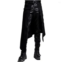 Calça masculina cinturão de couro gótico medieval guerreiro romano kilt metal chian harujuku roupas elegantes roupas punk plissado aberto gota frontal de otjvq