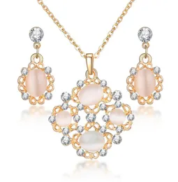 Fashion Opal Jewelry Sets For Woman Cubic zirconia Drop Golden Plated Necklace Pendant Earrings Statement Bridal Wedding Gift9396642