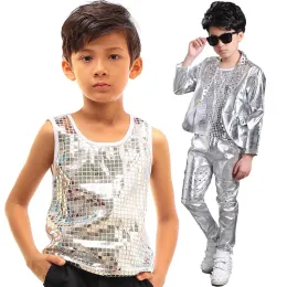 Boy jazz performance costume cantante bambini hip hop danza abiti da pailla sequestro t-shirt tops tops dance indossa dnv10056