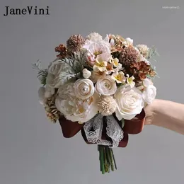 زهور الزفاف Janevini Bruidboeket Champagne الورود الاصطناعية باقة الخريف العروس Flower Party de Fleurs Mariage 2024