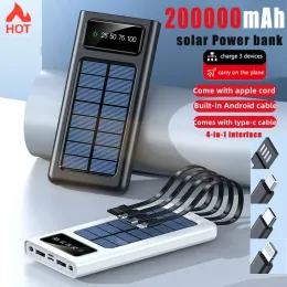 Bankalar Solar Power Bank 200000 MAH Ultralarge Kapasite Güç Bankası Samsung Apple Huawei için uygun Fourwire Power Bank ile birlikte geliyor