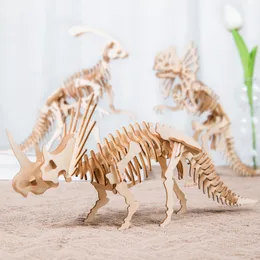 1pc طراز خشبي ثلاثي الأبعاد للأجهزة Dinosaur Building تماثيل عالية الجودة تجميع النموذج المنزل ديكور هدية الحرف DIY للأطفال البالغين