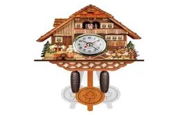 Antyczna drewniana kukułka zegar ścienny ptak Bell Huśczka alarm Watch Watch Home Dekoration H09228630163