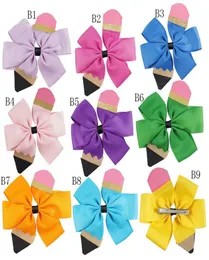 Children Bow Hairpin Back to school season baby girls pencil Hair Accessories popular kids Bow Barrettes 45 inches C24801099088