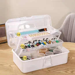 Dreischicht faltbare Pinselpinsel Speicher Medizin Box Art Student Lackierstifte Toolbox Home Nail Organizer Cosmetics Aufbewahrung