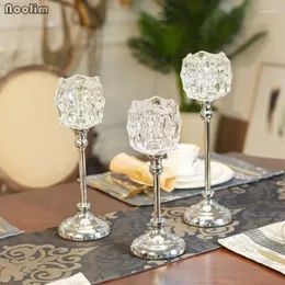 Candle Holders NOOLIM European Holder Luxury Candlelight Dinner Props Crystal Metal American Dining Table Candlestick Wedding Decoration