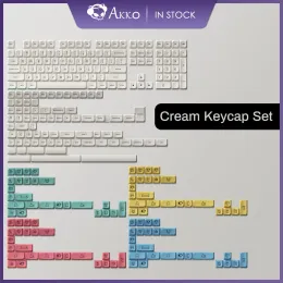 Akcesoria Akko Cream Keycap Zestaw 282Key MDA Profil PBT Doubleshot ANSI ISOUK Dostosowywanie Keycaps dla MX Mechanical Ceyboard