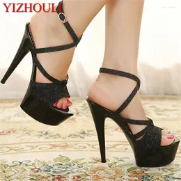 Dance Shoes 15cm Ultra High Heel Sandals Fine And Hollowed-out For South Korean Princess Summer Crystal Night Club Dancing