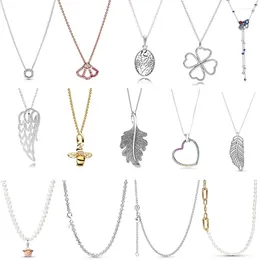 Подвески 925 Стерлинговая серебряная кастрюля Rolo Chain Charm Star Heart Butterfly Leaf Wing Lucky Gravers Me Gearl Collece Dired