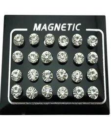 Stud Regelin 12 Pairlot 4567mm round Crystal Rhinestone Magnet Earring Puck Women Mens Magnetic Fake Eor Plug Jewelry334264