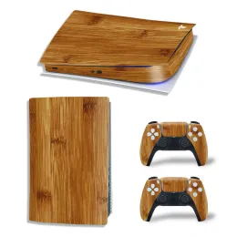 Klistermärken Gamegenixx PS5 Digital Edition Skin Klistermärke Träskornskydd Vinyl Wrap Cover Full Set för PS5 Console och 2 Controllers