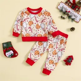 Pants Christmas 02Y Toddler Boys Girls Outfits Cookie Milk Print Long Sleeve Sweatshirts and Long Pants 2Pcs Fall Clothes Set