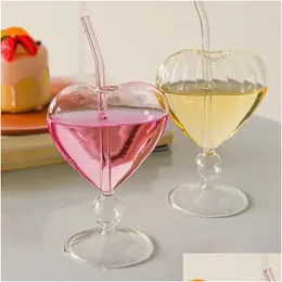 Wine Glasses 1Pc Creative Lovely Heart-Shaped Cup Water Glass With St Juice Club Drinkware Container Decoration Drop Delivery Home G Dhebn