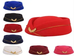 Air Hostesses Beret Hat Wool Felt Base Cap Flygbolag Stewardessess Sexig formell Uniform Hat Caps Accessory Roll Play Th2770972