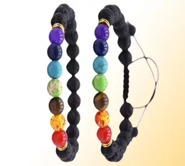 2019 10PCLOT NEW 7 CHAKRA BRACELET MEN BLACK LAVA HEALINGバランスビーズレイキブッダ祈りの天然石ヨガブレスレット3931870