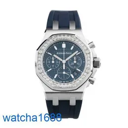 AP Wrist Watch Montre Royal Oak 26231 Máquinas automáticas de 37 mm de diâmetro nova caixa de aço de precisão azul com conjunto de diamantes originais