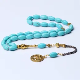 이슬람 Tasbih 보석기도기도 구슬 합성 청록색 석재 타원형 8*14mm 33 구슬 Masbaha Subha Muslim Rosary Tespih240403