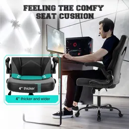 ZUNMOS Gaming Chair Office Chair Flip-up Armrest Chair with Soft Padded Height Adjustable Desk Chair Computer Chair with Lumb