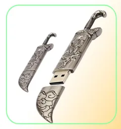 Verklig kapacitet 16GB128GB USB 20 Metal Sword Model Flash Memory Stick Storage Thumb Pen Drive2307960