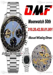 OMF Moonwatch Apollo 11 50 주년 기념 한정된 수동 구불 구불 한 크로노 그래프 남성 시계 검은 다이얼 SS 브레이슬릿 에디션 Puretim9044202
