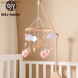 Mobiles# Baby Rattle Toy 0-12 Mês Cartoon recém-nascido Ovelha de madeira móvel caixa de música Bell Hanging Toy Suports Bracket Infant Crib Gift Y240412
